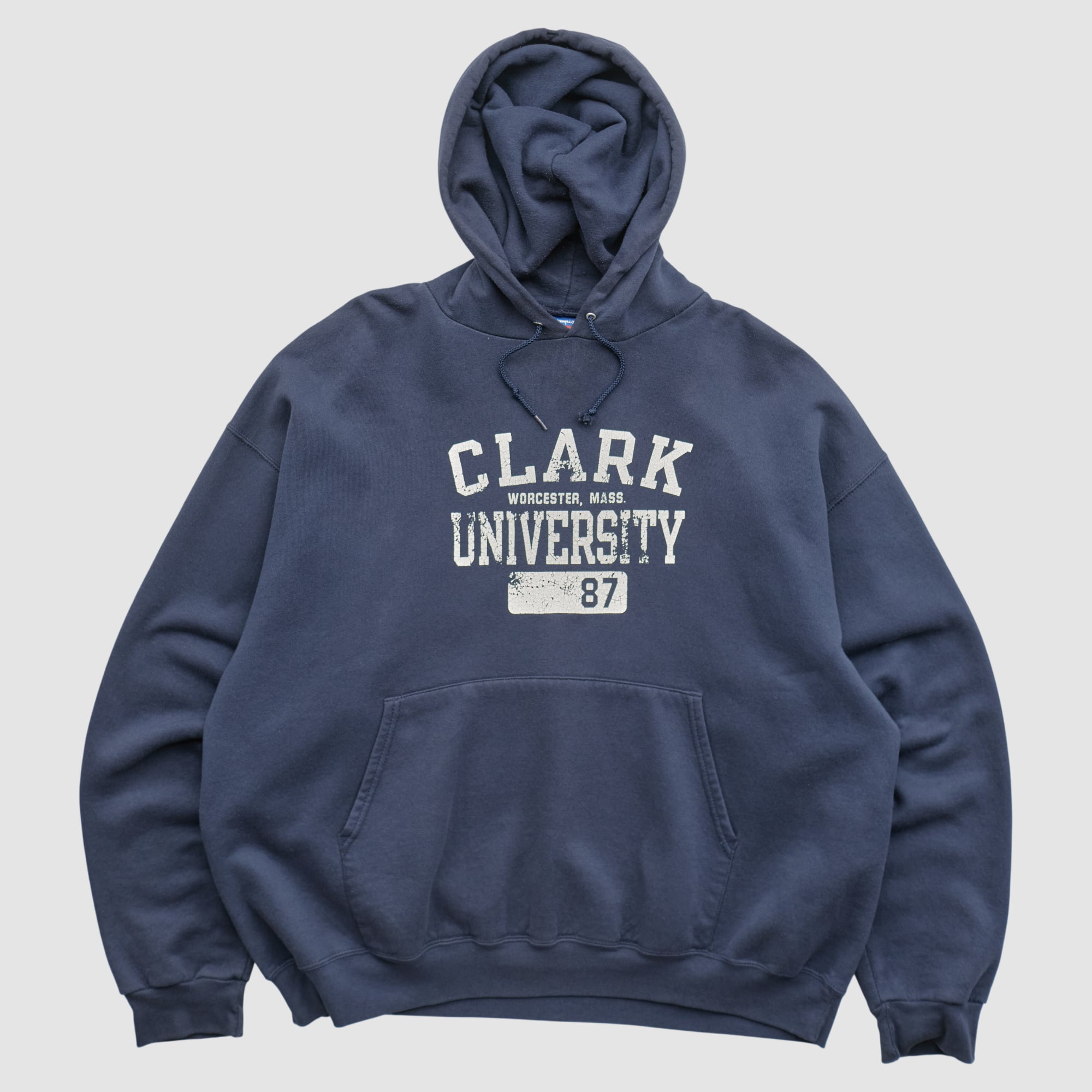Clarke College Crusaders Champion 2000s Hooded Pullover Sweatshirt - Navy - XL
