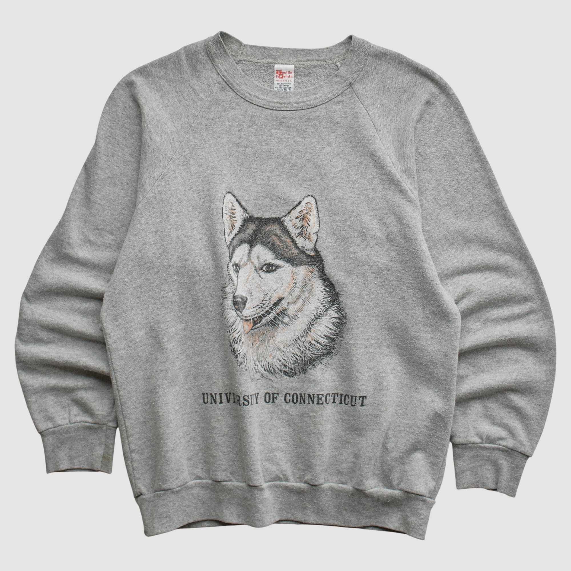 UConn Huskies Textile Prints 90s Pullover Sweatshirt - Heather Gray - XXS