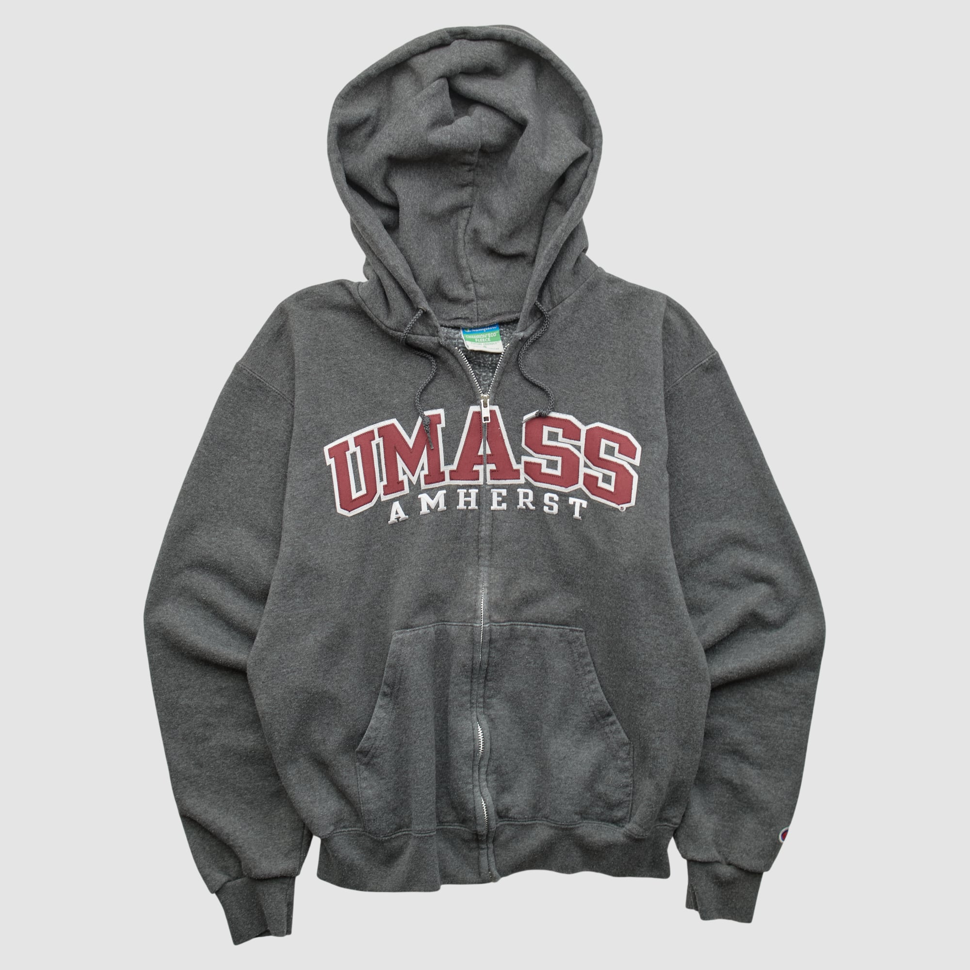 UMass Minutemen Champion 2010s Hooded Full Zip Sweatshirt - Dark Heather Gray - XXS