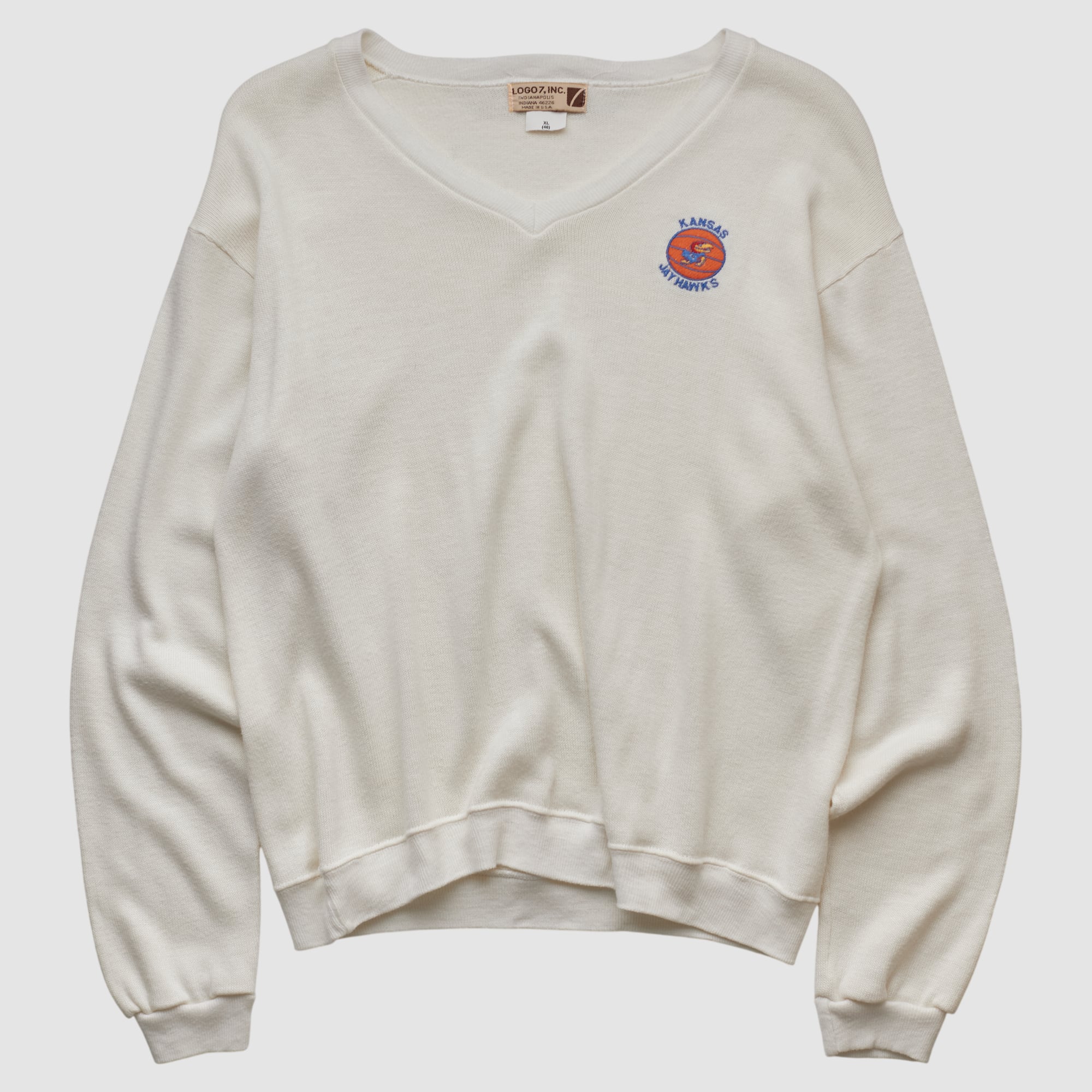 Kansas Jayhawks Logo 7 80s Pullover Sweatshirt - White - M