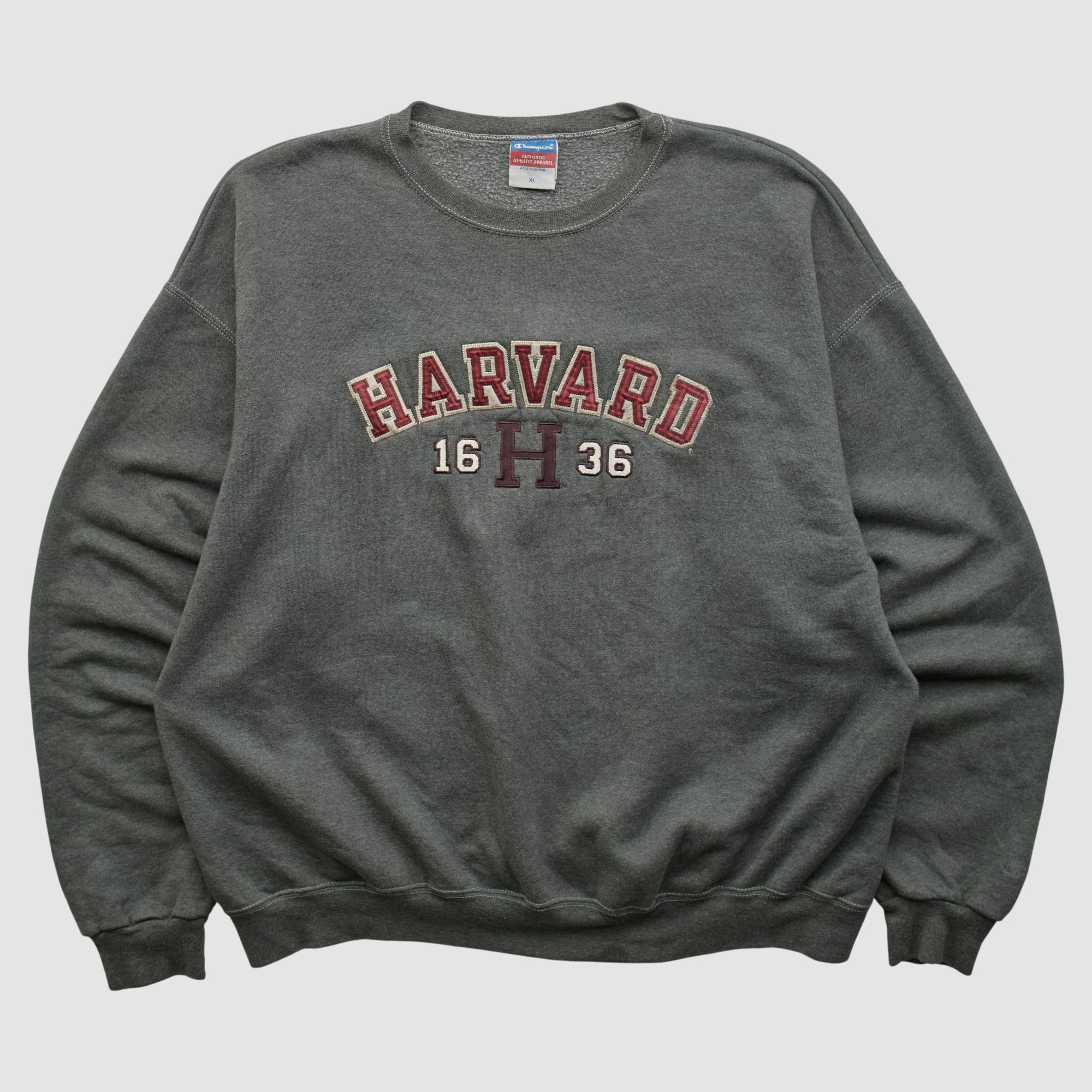 Harvard Crimson Champion 2000s Pullover Sweatshirt - Dark Heather Gray - XL