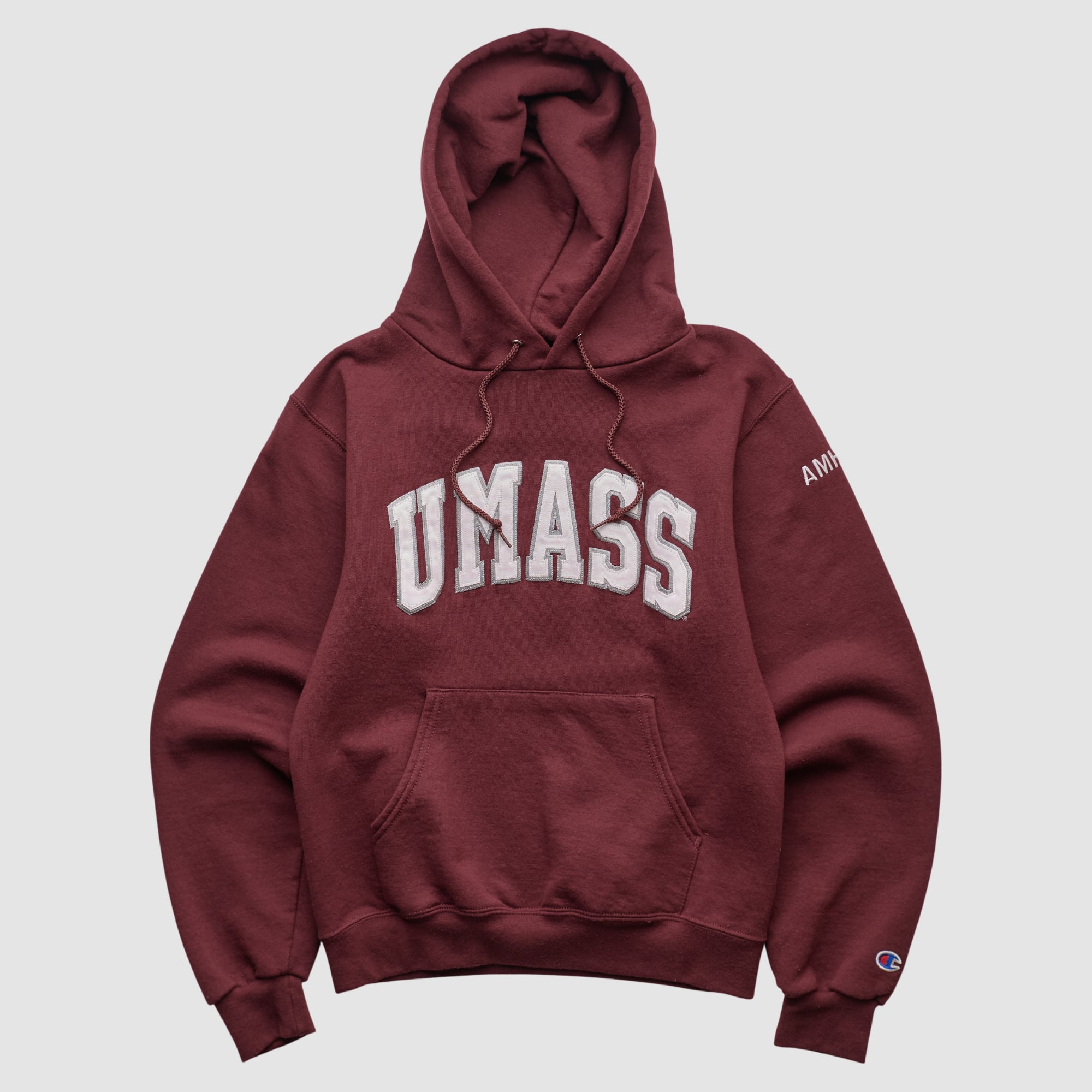 UMass Minutemen Champion 2000s Hooded Pullover Sweatshirt - Maroon - XXS