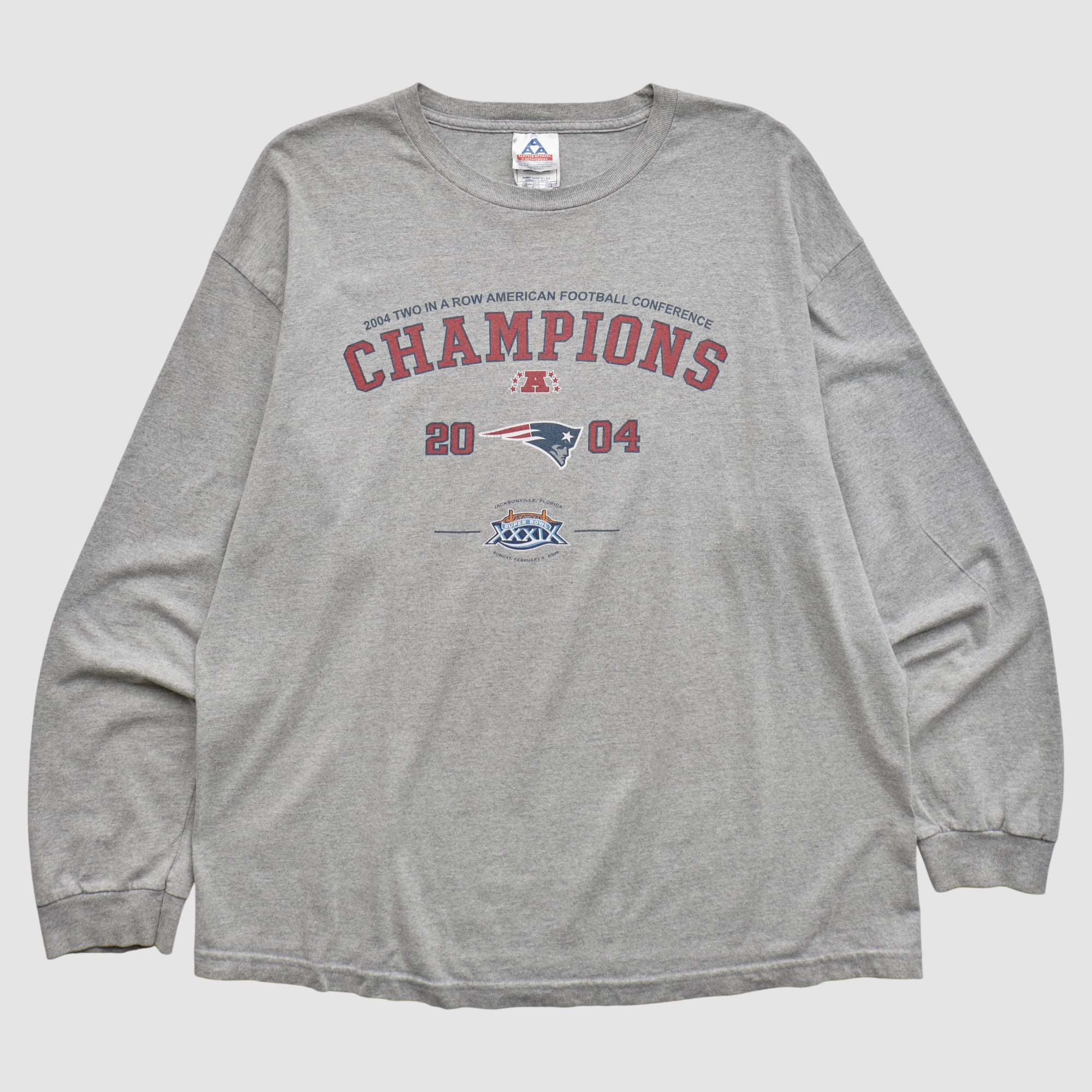 New England Patriots AAA 2004 Long Sleeve T-shirt - Heather Gray - 2XL
