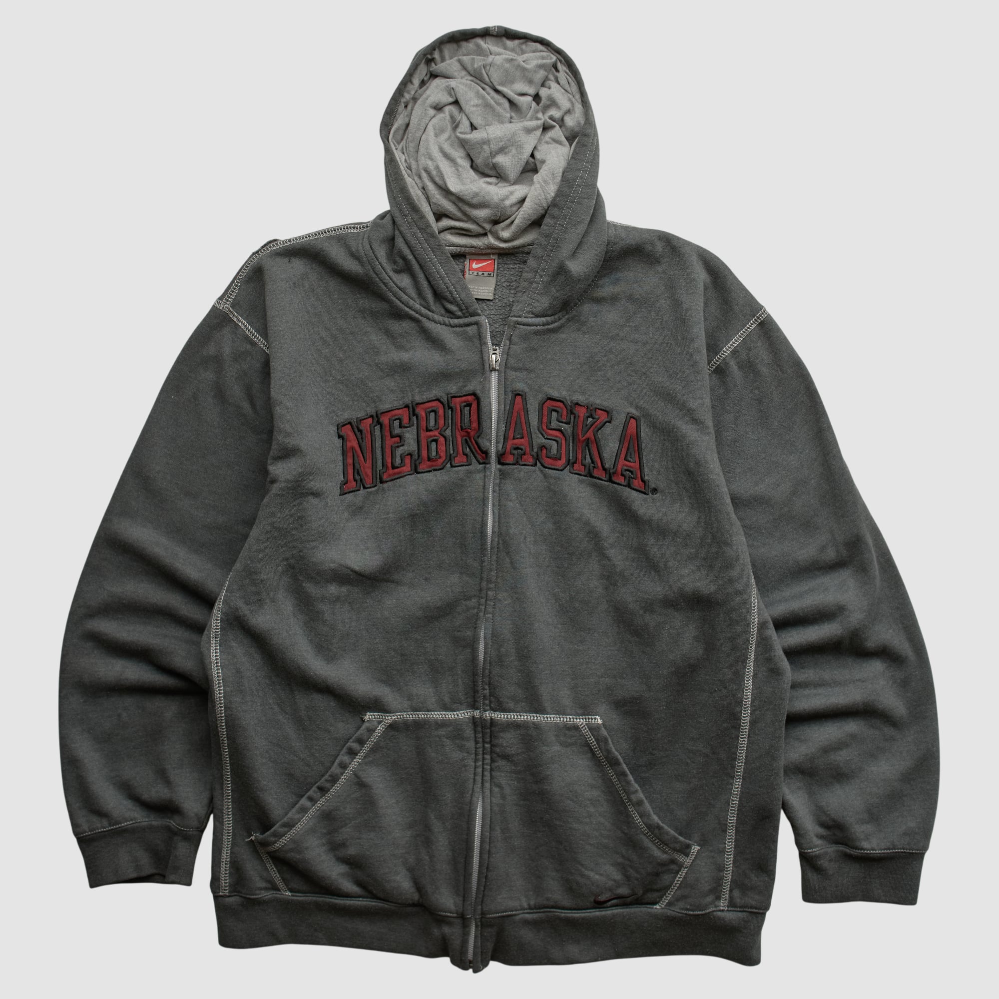 Nebraska Huskers Nike 2000s Hooded Full Zip Sweatshirt - Dark Heather Gray - XXS