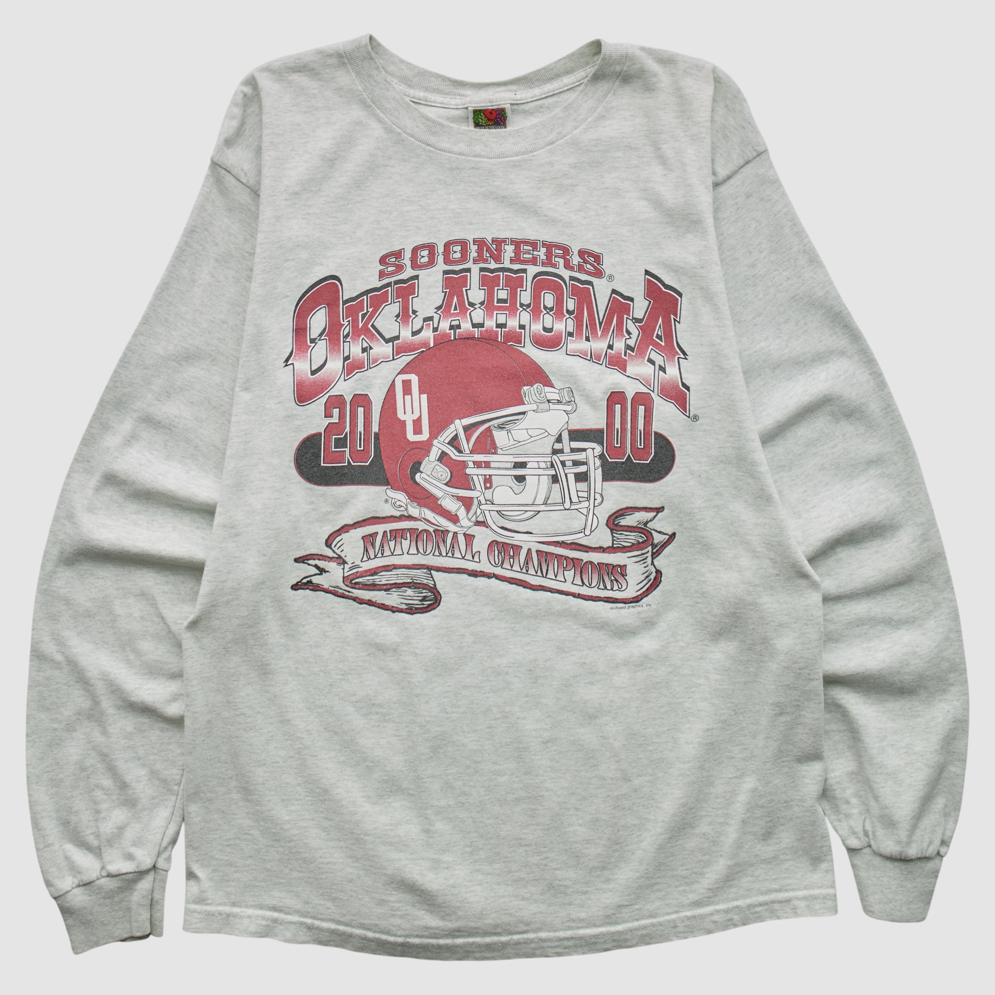 Oklahoma Sooners Fruit of the Loom 2000 Long Sleeve T-shirt - Heather Gray - S