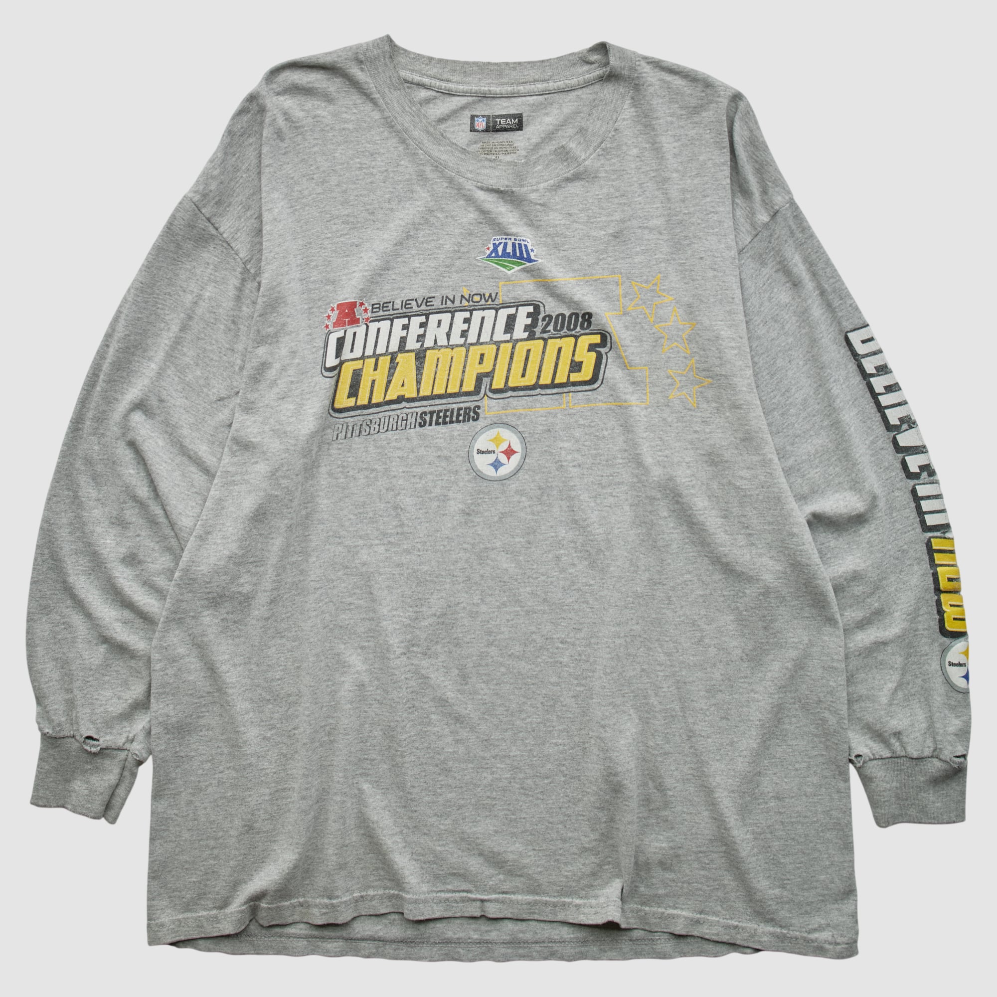 Super Bowl XLIII NFL 2008 Long Sleeve T-shirt - Heather Gray - XL