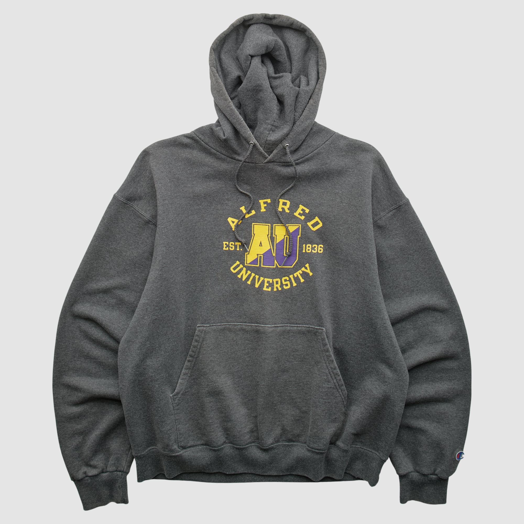 Alfred University Saxons Champion 2000s Hooded Pullover Sweatshirt - Charcoal - L