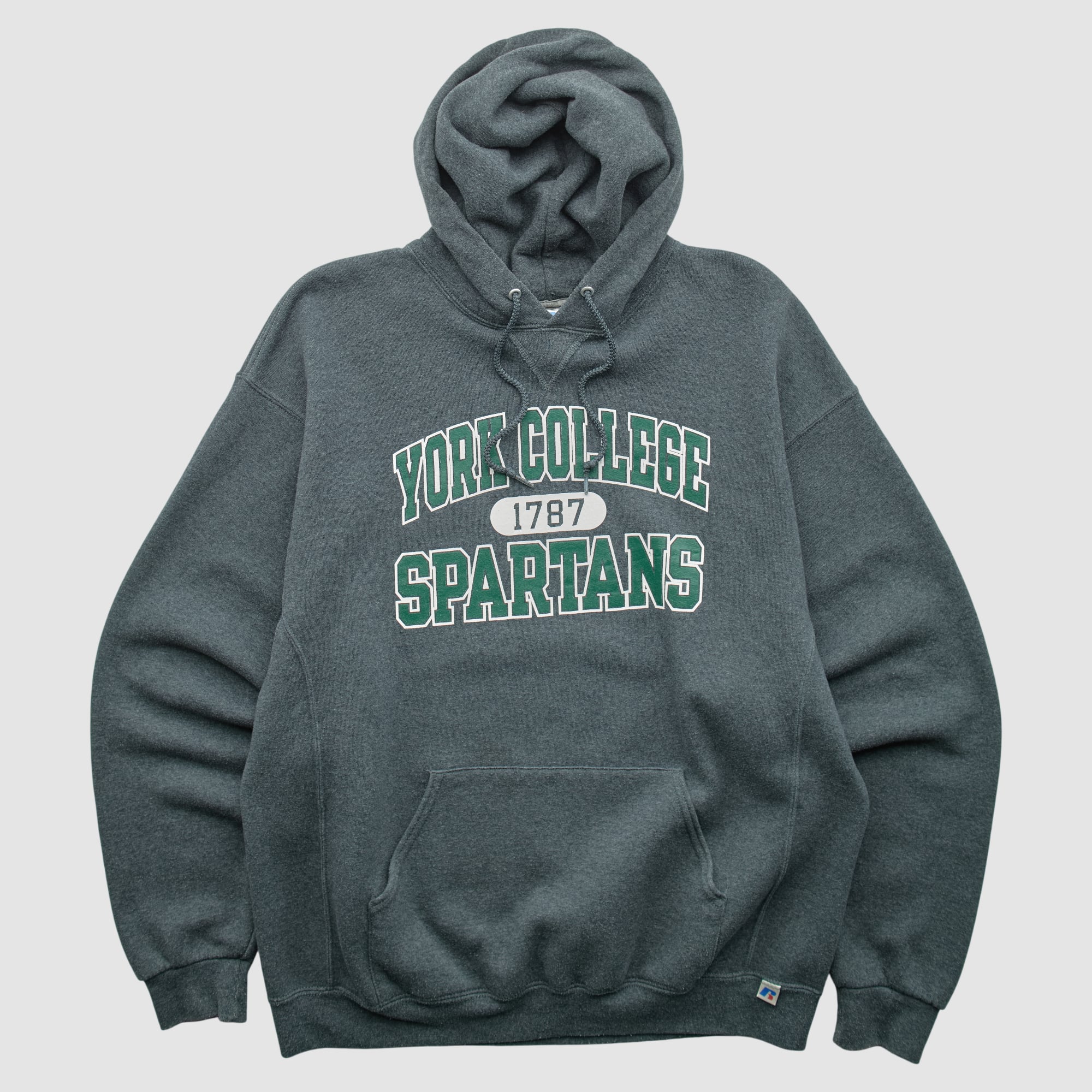 York College Spartans Russell 2010s Hooded Pullover Sweatshirt - Dark Heather Gray - L