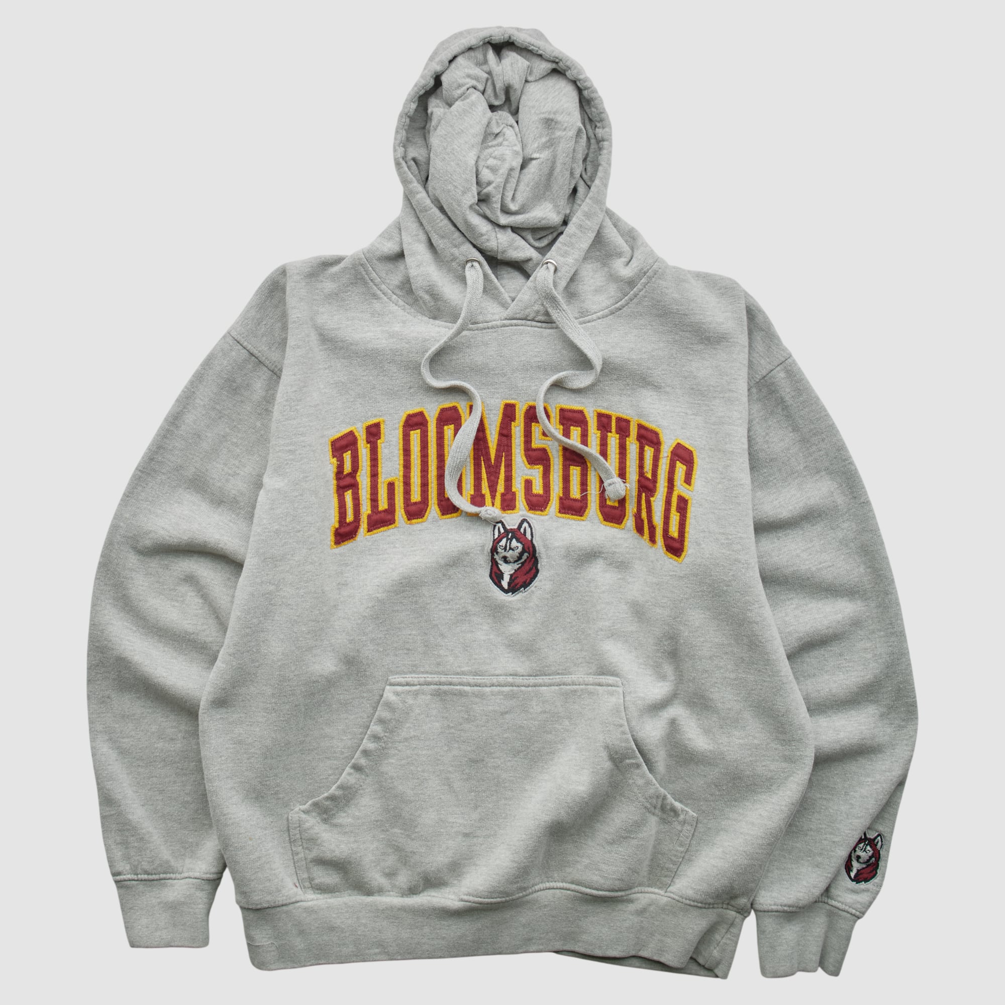 Bloomsburg Huskies Old Varsity Brand 2010s Hooded Pullover Sweatshirt - Gray - XS