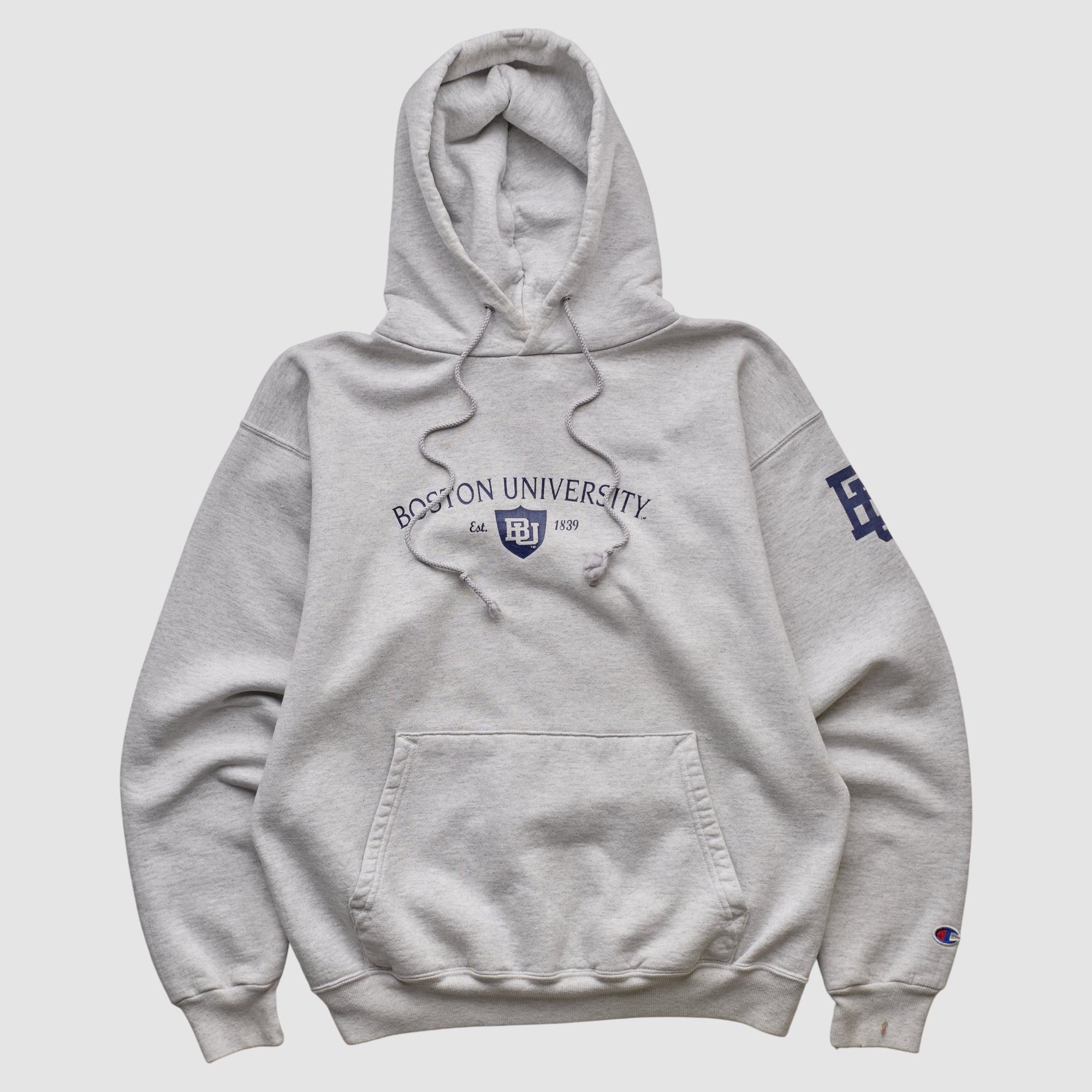 Boston University Champion 2000s Hooded Pullover Sweatshirt - Heather Gray - S