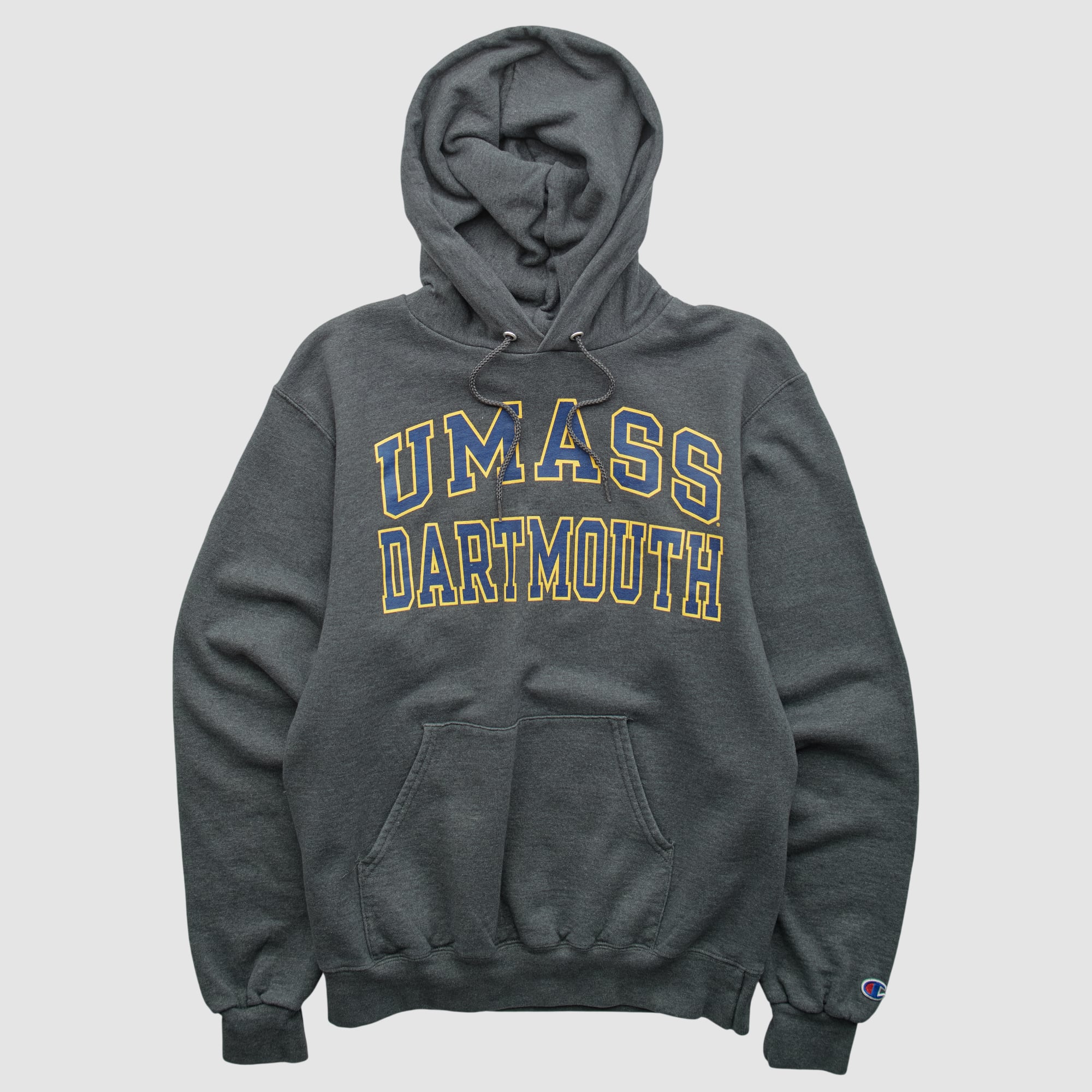UMass Dartmouth Corsairs Champion 2000s Hooded Pullover Sweatshirt - Dark Heather Gray - XS