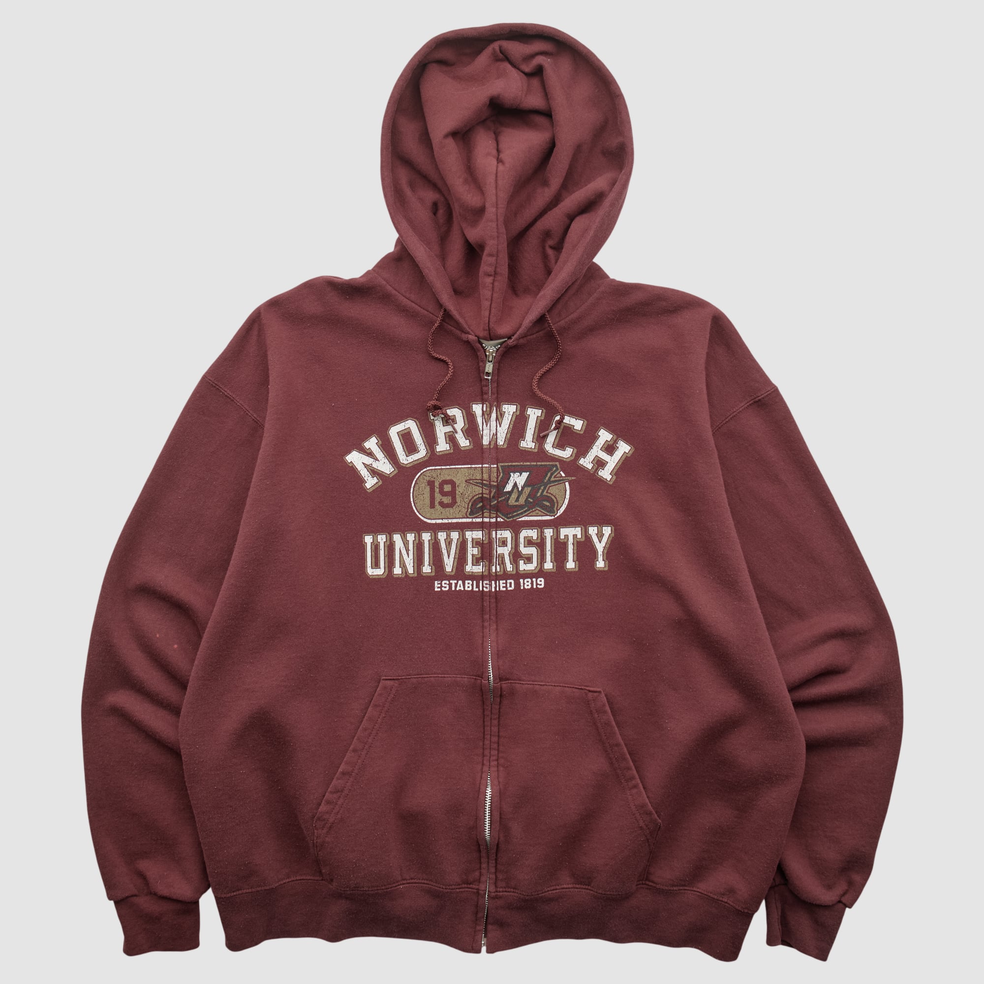Norwich University Cadets Champion 2000s Hooded Full Zip Sweatshirt - Maroon - XL
