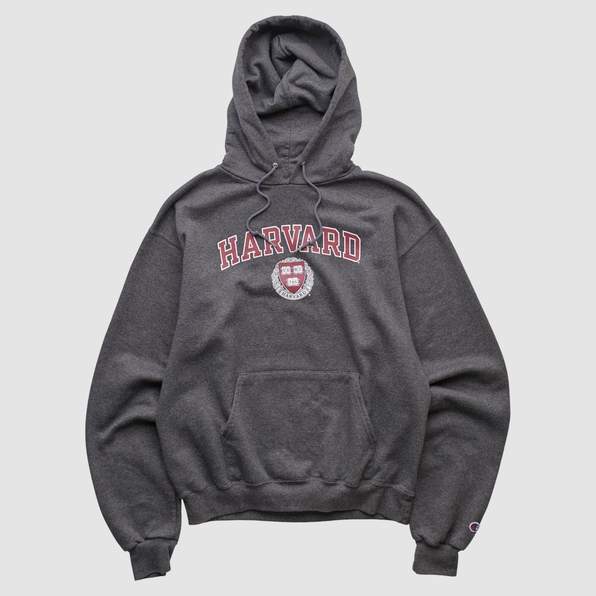 Harvard Crimson Champion 2000s Hooded Pullover Sweatshirt - Dark Heather Gray - XS