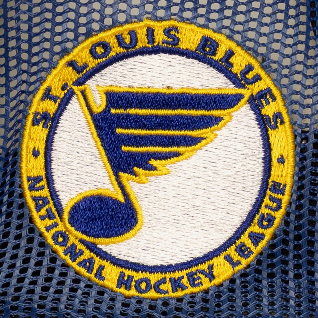 St. Louis Blues Mitchell & Ness Head Coach Trucker Adjustable Hat - Blue