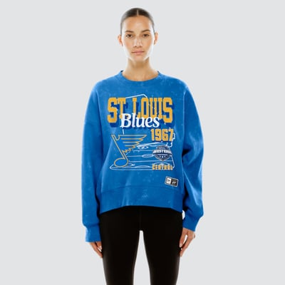  St. Louis Blues New Era Women's Throwback Mineral Wash French Terry Crew Sweatshirt - Blue