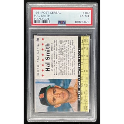 1961 Post Cereal Hand Cut #180 Hal Smith PSA 6