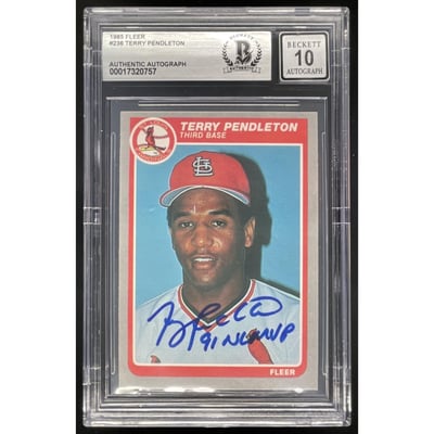 1985 Fleer #236 Terry Pendleton RC Beckett Authentic Auto 10