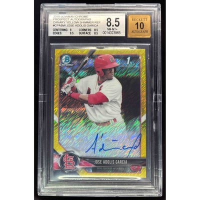 2018 Bowman Chrome Auto Canary Yellow Shimmer Jose Adolis Garcia /10 BGS 8.5