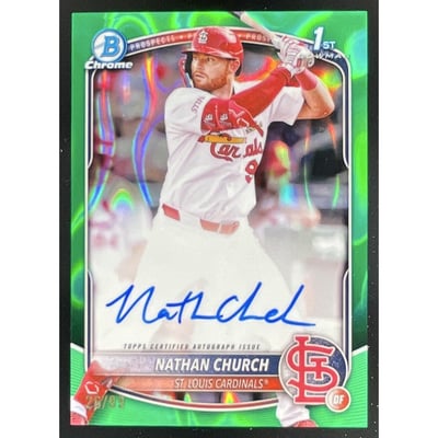 2025 Bowman Chrome Prospect Green Lava #CPA-NCH Nathan Church RC Auto /99