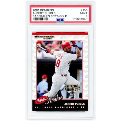 Albert Pujols St. Louis Cardinals 2001 Donruss Rated Rookie Baseball's Best Gold #156 PSA Authenticated 9 Rookie Card