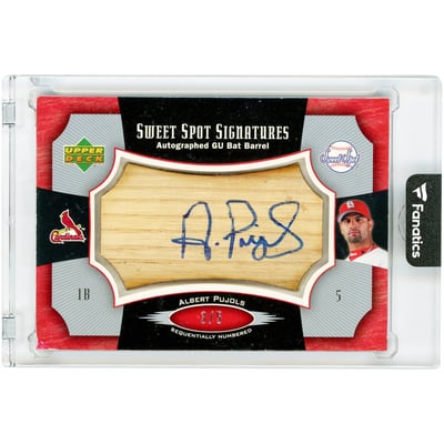Albert Pujols St. Louis Cardinals Autographed 2005 Upper Deck Sweet Spot Signatures Game Used Bat Barrel Relic #SS-AP #3/5 Card
