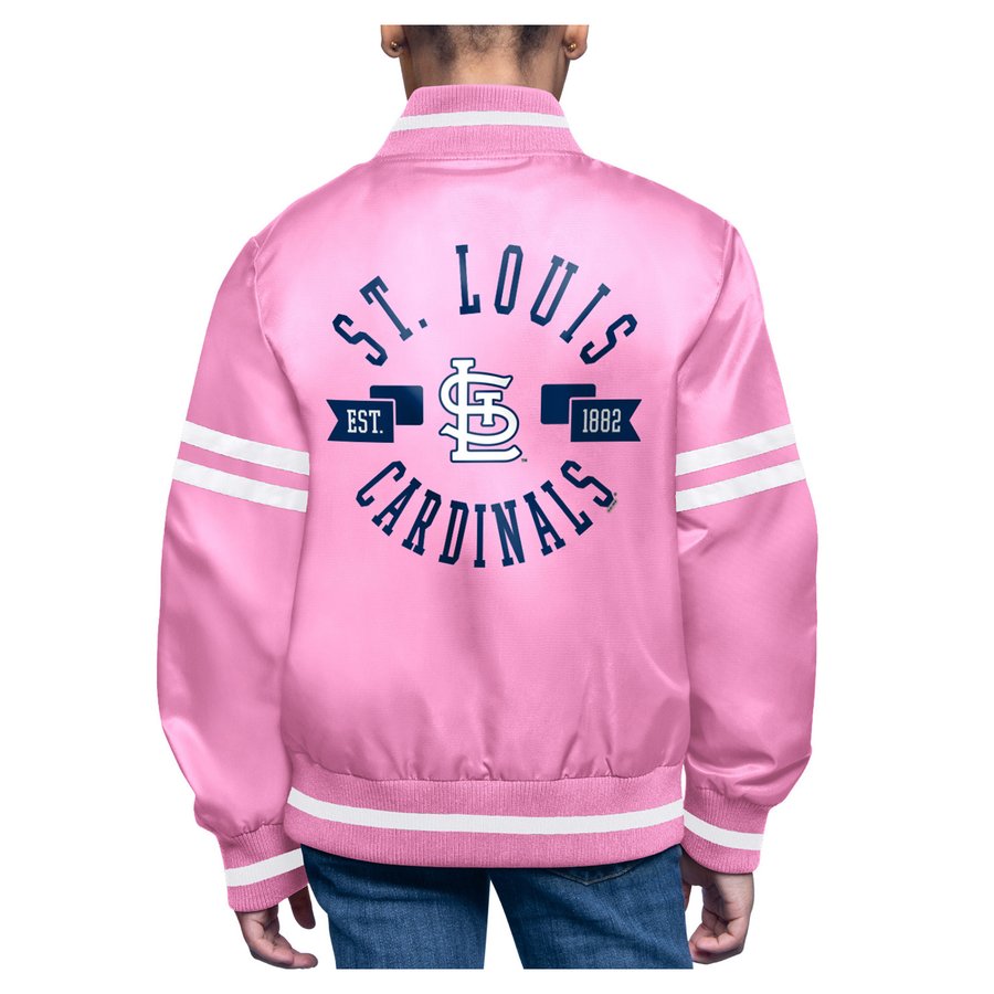 Pink St. Louis Girls Youth St. Louis Cardinals Starter Pink Printed Logo Satin Varsity ...