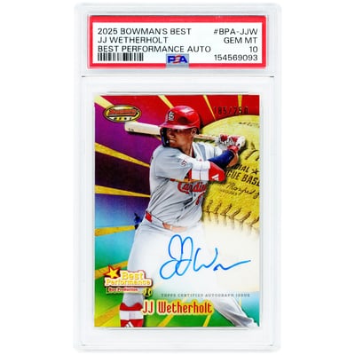 JJ Wetherholt St. Louis Cardinals Autographed 2025 Bowman's Best Performance #BPA-JJW #185/250 PSA Authenticated 10 Card