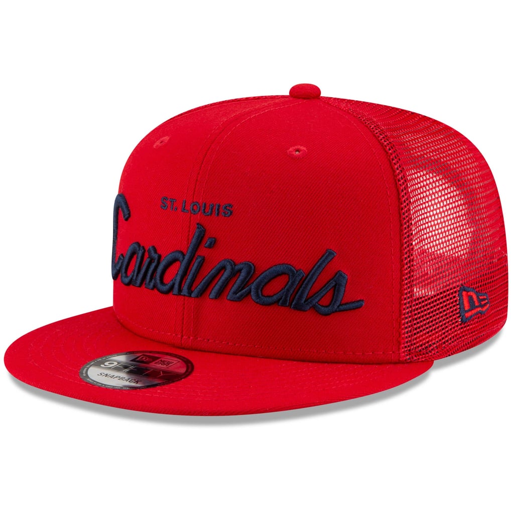 Men's St. Louis Cardinals New Era Red Script Trucker 9FIFTY Snapback Hat