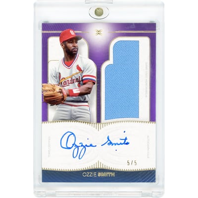 Ozzie Smith St. Louis Cardinals Autographed 2021 Topps Definitive Collection Jumbo Game Used Relic #DARC-OS #5/5 Card