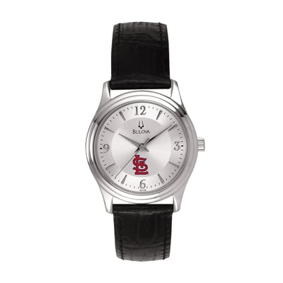 St. Louis Cardinals Bulova Women's Leather Strap Watch - Silver