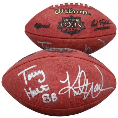 Kurt Warner & Torry Holt St. Louis Rams Autographed Fanatics Authentic Wilson Duke Super Bowl XXXIV Football
