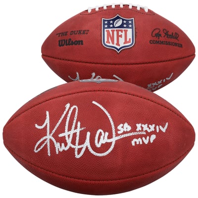 Kurt Warner St. Louis Rams Autographed Fanatics Authentic Wilson Duke Full Color Football with "SB XXXIV MVP" Inscription 