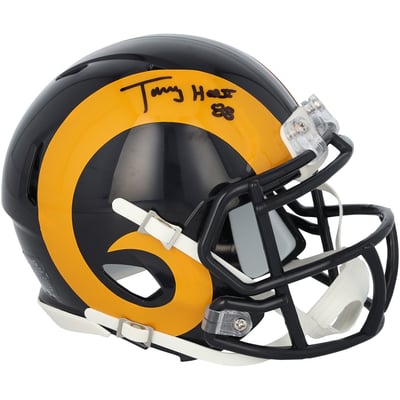 Torry Holt St. Louis Rams Autographed Fanatics Authentic Riddell 1981-1999 Throwback Speed Mini Helmet 