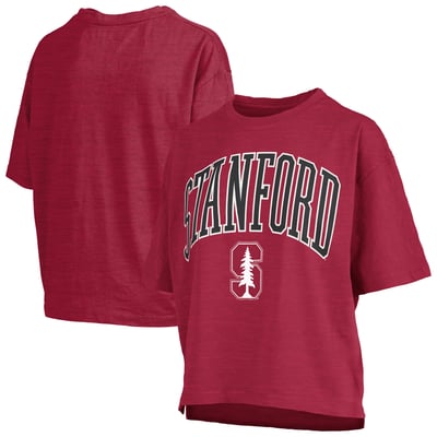 Stanford Cardinal Pressbox Women's Oversized Nelson Arch Over Logo Slub T-Shirt - Crimson