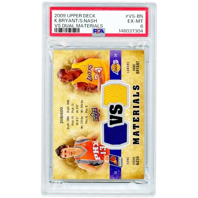 Steve Nash & Kobe Bryant 2009-10 Upper Deck Dual Game Used Relics #VS-BN #208/600 PSA Authenticated 6 Card