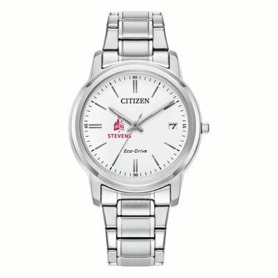 Stevens Institute of Technology Ducks Citizen Watch Women's Eco-Drive White Dial Stainless Steel Watch - Silver