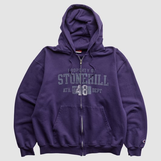 Stonehill Skyhawks Champion 2000s Hooded Pullover Sweatshirt - Purple - XL by Fanatics Real Vintage
