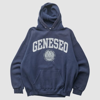 SUNY Geneseo Knights Lee Apparel 2000s Hooded Pullover Sweatshirt - Navy - M by Fanatics Real Vintage
