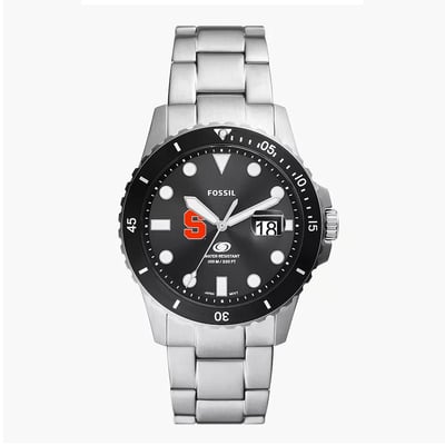 Syracuse Orange Fossil Blue Dive Three-Hand Date Stainless Steel Watch - Silver