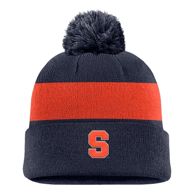 Syracuse Orange Nike Primetime Logo Stripe Knit Hat with Pom - Navy