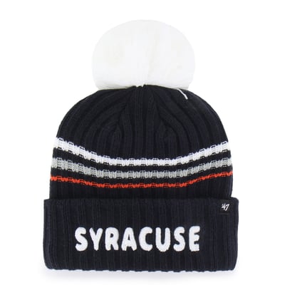  Syracuse Orange '47 Women's Seasonal Fuzzy Script Big Pom Knit Hat - Navy
