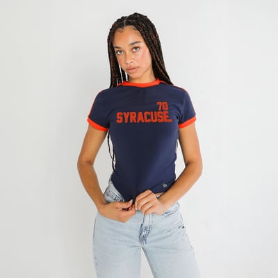  Syracuse Orange Hype and Vice Women's Cropped Goalie Baby T-Shirt - Navy