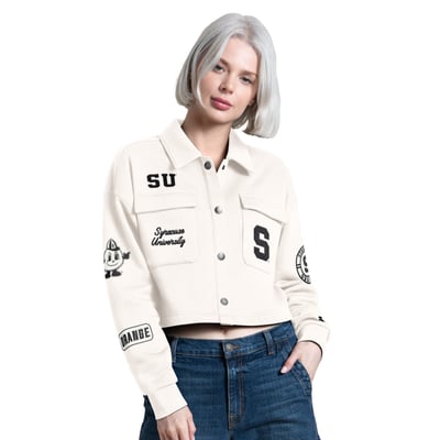 Syracuse Orange Starter Women's Anchor Full Snap Cropped Shacket - Cream