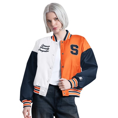 Syracuse Orange Starter Women's Game On Full Snap Varsity Jacket - Navy/Orange