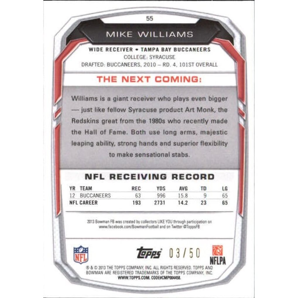 2013 Bowman Rainbow Orange #55 Mike Williams