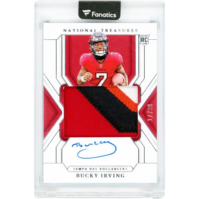 Bucky Irving Tampa Bay Buccaneers Autographed 2024 Panini National Treasures Quad-Color Relic RPA #177 #17/99 Rookie Card