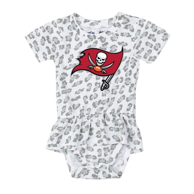  Tampa Bay Buccaneers Wes & Willy Girls Infant Leopard Print Ruffled Romper - White