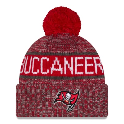 Tampa Bay Buccaneers New Era Girls Youth Tri-Color Cuffed Knit Hat with Pom - Red