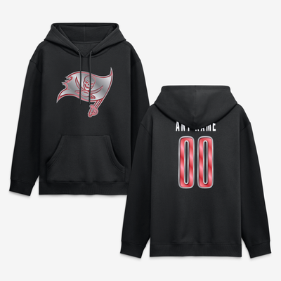 Tampa Bay Buccaneers Big & Tall Metallic Mascot Personalized Name & Number Hoodie - Black