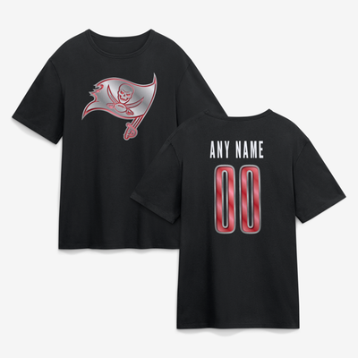 Tampa Bay Buccaneers Big & Tall Metallic Mascot Personalized Name & Number T-Shirt - Black
